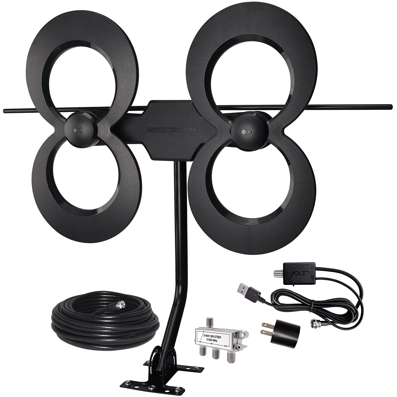 ClearStream 4MAX® COMPLETE UHF/VHF Outdoor HDTV Antenna with Amplifier, Mast, Coaxial Cable, and Splitter